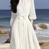 Elegante vestido social blanco de gasa estilo diosa, suave y elegante, adecuado para primavera y verano, con un diseño francés simple, disponible en todos los colores