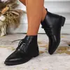 Comercio exterior transfronterizo talla grande otoño e invierno 2026 nuevas botines cortos de tacón bajo para mujer, punta fina, tacón grueso, botines de moda casual con cordones
