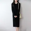 Nuevo Vestido de Lana 100% Otoño/Invierno para Mujer, Elegante Cuello Redondo Manga Larga Tejido Ajustado Versátil Vestido Suéter de Cachemira