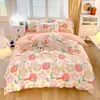 Juego de Cama de Cuatro Piezas Espesado Cepillado de Algodón Puro Clase A, Estilo Fresco, Amigable con la Piel, Sábana y Funda de Edredón 100% Algodón, Juego de Tres Piezas para Dormitorio