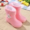 Botas de lluvia para niños al por mayor de fábrica, botas de lluvia antideslizantes impermeables con forro polar y dibujos animados para niños y niñas de jardín de infantes.