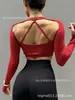 Top deportivo para mujer Shark de manga larga, sin costuras, de secado rápido, con espalda cruzada y almohadilla en el pecho incorporada, estilo europeo y americano, para fitness y yoga