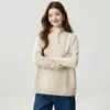 Suéter feminino de cashmere puro, gola alta com borda enrolada, colete de gola redonda, colete em camadas, blusa de tricô solta e versátil