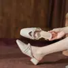 Sandálias de salto médio plataforma importadas para comércio exterior, estilo slip-on, novo verão 2024, estilo fada, sapatos de salto alto com pérolas, antiderrapantes, sapatos femininos