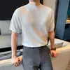 Camiseta Masculina de Lyocell de Manga Curta de Luxo, Camisa de Tricô de Verão com Gola Redonda, Camisa Básica Fresca Casual Solta com Manga Raglan