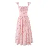 Vestido de verão rosa estilo francês delicado com mangas bufantes curtas, cintura marcada afunilada, barra ampla elegante, vestido longo, vestido de sol