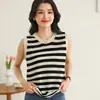 Nuevo Chal de Verano 100% Algodón para Mujer con Cuello Redondo, Sin Mangas, Diseño Hueco, Rayas en Contraste, Tirantes Anchos, Camisola Interior Cómoda