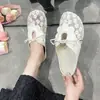 Zapatillas de Media Punta Cerradas Bordadas con Encaje de Estilo Artístico para Mujer, Uso Exterior de Verano, Sandalias de Lino con Suela Suave, Mocasines Perezosos Retro