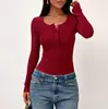 Otoño Invierno 2026 Amazon Wish Nueva Ropa de Mujer Transfronteriza Europea y Americana Camiseta de Manga Larga Color Sólido Botón Temperamento Top Mujer