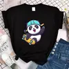 Camiseta Casual Criativa Cartoon 180g Transfronteiriça Gola Redonda Retrô Camiseta com Estampa de Panda Engraçada Fofa para Mulheres