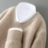 Nuevo suéter de lana 100% color liso para otoño e invierno para hombre, cuello redondo, engrosado, patrón de rombos jacquard, suéter de punto casual holgado