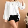 2026 Novo Produto Transfronteiriço Amazon Europeu e Americano Comércio Exterior Feminino Casual Ombro a Ombro Solto Manga Longa Manga Sino Camiseta Feminina