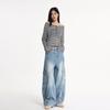 Roupas Femininas de Seda Laranja # Jeans Scimitar Azul Retrô Americano para Mulheres, Calças Cargo Wide-Leg Vintage Lavadas de Outono com Bolsos Grandes