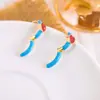 Pendientes Minimalistas de Corazón con Goteo de Aceite de Nicho con Diseño Único, Pendientes de Aro con Bloques de Color, Pendientes de Lujo de Alta Moda