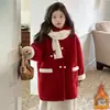 Chamarra con Gorro Forrada de Polar para Niña Invierno 2026 Nueva Elegante Moda Bebé Niña Engrosada Conjunto de Año Nuevo Abrigo de Lana Chamarra
