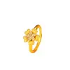 Tienda de Oro Mismo Estilo Anillo de Pétalo de Oro Cepillado para Mujer, Pequeño y Dulce con Anillo Abierto Chapado en Oro Tachonado de Diamantes, Suministro Directo para Transmisiones en Vivo