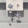 Presilha de Orelha com Franja de Pérola Floco de Neve Azul Super Fada, Brincos Assimétricos de Luxo de Alta Qualidade para Mulheres sem Orelhas Furadas, Presilha de Cartilagem