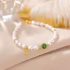 Yilu Plata de Ley S925 Chapado en Oro Perla de Agua Dulce Jade Verde Incrustado Placa Redonda de Bendición Lujo Accesible Retro Francés Pulsera