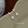 Tiqi lujo ligero nicho S925 plata de ley perla natural pendientes de botón para mujer pendientes colgantes retro franceses de alta calidad pendientes