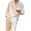 Camisa Masculina de Manga Longa Primavera Outono 2026 Nova Simples Casual Cor Sólida Solta Camisa Social Tamanho Grande Toque de Luxo Camisa com Lapela
