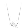 Colar de Prata S925 Estilo Coreano Garça de Papel Pequeno Fresco Design Simples de Desenho Vazado para Menina Corrente para Clavícula
