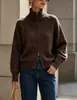 Chaqueta suéter casual transfronteriza para mujer 2026 otoño e invierno nuevo estilo coreano color liso cuello alto con cremallera cárdigan de punto top