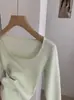 KEKEZOON Suéter de Tricô Gola Quadrada Expondo a Clavícula Cor Sólida Slim Fit Manga Média para Mulheres Estilo Coreano Desejo Puro 8758
