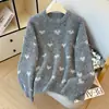 Suéteres de Otoño e Invierno en Stock con Jacquard de Corazón, Dulces Tops Tejidos para Mujer, Jerseys Versátiles de Cuello Redondo Suaves y Blandos