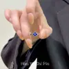 Anel de Flor Azul Brilhante com Strass Estilo Coreano Feminino Levemente Luxuoso Temperamento Doce Personalidade Anel de Dedo para o Dia a Dia Anel para o Dedo Indicador