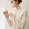 Camada base de malha de cashmere 100% de três fios com gola redonda para mulheres, suéter de manga longa, caimento solto, versátil, quente, com mangas raglã
