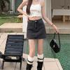 Falda Corta de Mezclilla Retro de Cintura Alta para Mujer Primavera y Otoño Nuevo Diseño Look Sexy Adelgazante Falda Pequeña Acampanada Trendy