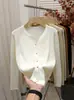 Suéter Abrigo Cardigan de Punto de Manga Larga para Mujer Nuevo Otoño Cuello Color Sólido Temperamento Simple Top de Punto Blanco