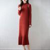 Vestido de Malha Grossa com Gola Alta Meia-Calça e Manga Longa para Mulheres Outono e Inverno Novo Solto Reto Longo Saia de Lã Tricotada
