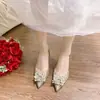 Sapatos de cristal, sapatos de casamento, sapatos de noiva, sapatos principais para o vestido de noiva, saltos altos franceses para damas de honra, novo modelo feminino de verão 2025