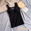 Camisole Grossa Forrada com Lã Quente Feminina Renda Decote V Alça Bonita Bojo no Peito Sem Mangas Camisa Base para Inverno