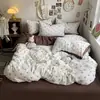 2026 Nuevo Estilo Juego de Ropa de Cama de Algodón Lavado de Cuatro Piezas Estilo Ins Sábana Funda Nórdica Juego de Tres Piezas Ajustable para Cama Individual/Doble de Dormitorio Estudiante