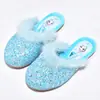 Chinelos de Algodão Infantis da Princesa Elsa Sapatos de Algodão Macios com Solado Macio para Bebê Chinelos Meios de Pelúcia Infantis para Casa Indoor Meninas