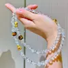 Collar de Cadena para Suéter con Diseño de Piedra Ojo de Tigre de Cristal Blanco Natural de Gama Alta Retro