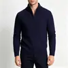 Suéter Masculino Novo Outono/Inverno 2026 Transfronteiriço, Tricô com Gola Alta e Zíper Parcial, Pulôver Listrado, Camisa Básica Versátil para Homens