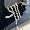 Collar de Perlas con Pajarita de Lujo Ligero, Cadena Larga Versátil de Alto Nivel para Suéter, Accesorios para Ropa de Diseño Ajustable