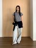 Camiseta de Punto Casual Rayada de Colores Combinados Tg para Mujer Otoño 2025 Nuevo Suéter Delgado de Manga Corta 25719