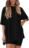 Pantalones cortos holgados 2026 transfronterizos casuales para mujer nuevo cuello redondo con abertura conjunto de ropa de casa de comercio exterior ropa de mujer de manga corta