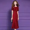 Feimengyi Diseño Original Vestido Rojo con Perlas para Mujer Vestido de Verano Joven Lujo Dama Elegante Falda de Sirena
