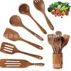 Amazon Mais Vendido Conjunto de Espátula e Colher para Cozinha com Cabo Longo de Madeira de Acácia Conjunto de Sete Peças Espátula para Panela de Madeira Maciça Conjunto de Oito Peças Colher de Sopa Atacado