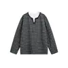 Camiseta Henley de Manga Larga Rayada Gris Retro Desgastada Tres Botones Negros Cuello Semiabierto Suave Esponjosa Cepillada Casual Capa Base para Superponer