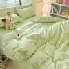 Juego de Sábana y Funda Nórdica de Cuatro Piezas Estilo Pastoral Fresco y Sencillo, Algodón Lavado Juego de Cama de Tres Piezas Estilo Bosque para Dormitorio de Estudiante Cama Individual