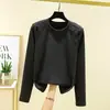 Camiseta interior de doble cara de terciopelo para otoño e invierno, estilo extranjero, nuevo diseño para mujer, costura de lijado, corte ajustado, jersey cálido