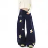 Calça de Moletom Masculina com Bordado de Estrela Estilo Americano, Barra Curva, Marca da Moda, Verão, Caimento Solto, Versátil, Perna Larga Reta, Casual Esportivo, Calça Longa