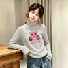Camiseta de Manga Larga para Niña Estilo Coreano Otoño/Invierno Top Rayado Capa Base Ropa Interior Térmica Cepillada Elegante para Niña