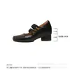 Sapatos Mary Jane quadrados com aumento de 8 cm de altura e tiras cruzadas, sapatos femininos novos 2026 estilo balé com salto grosso e bico fino